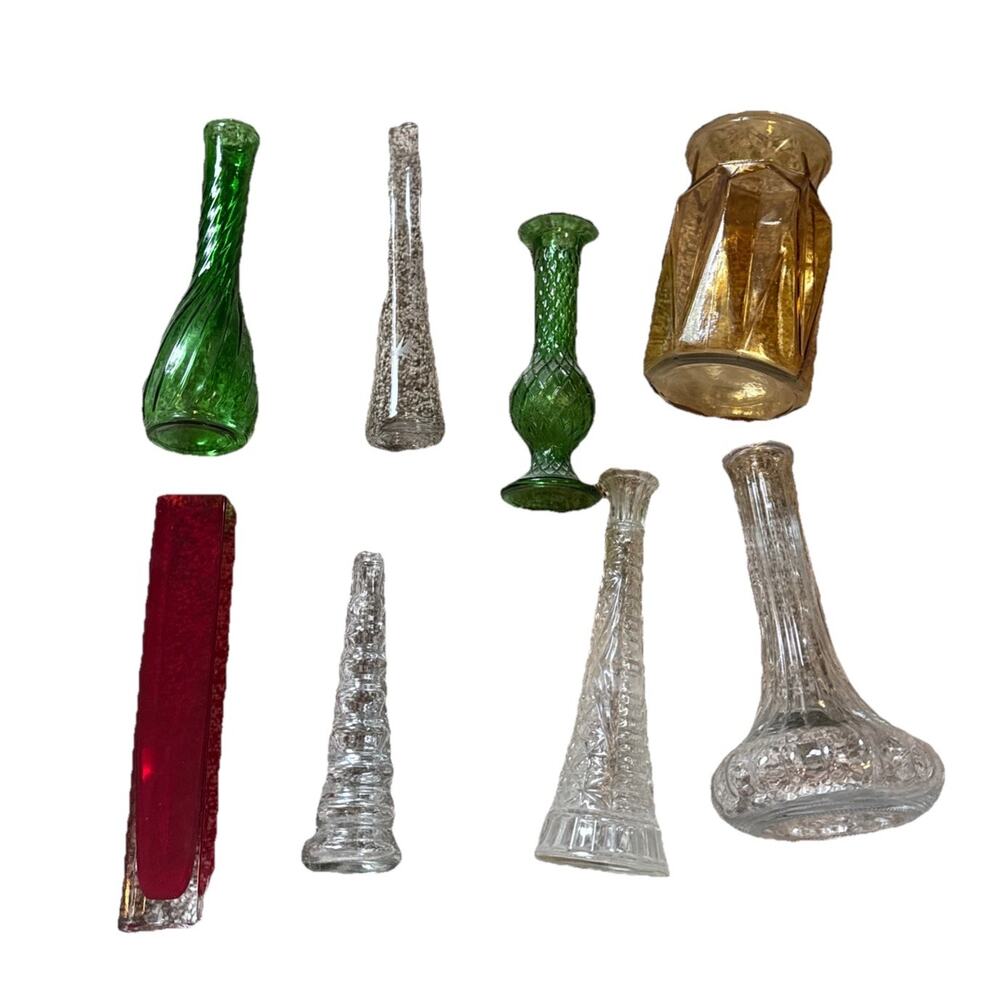 Vintage GLASS FLOWER VASES Lot of 8